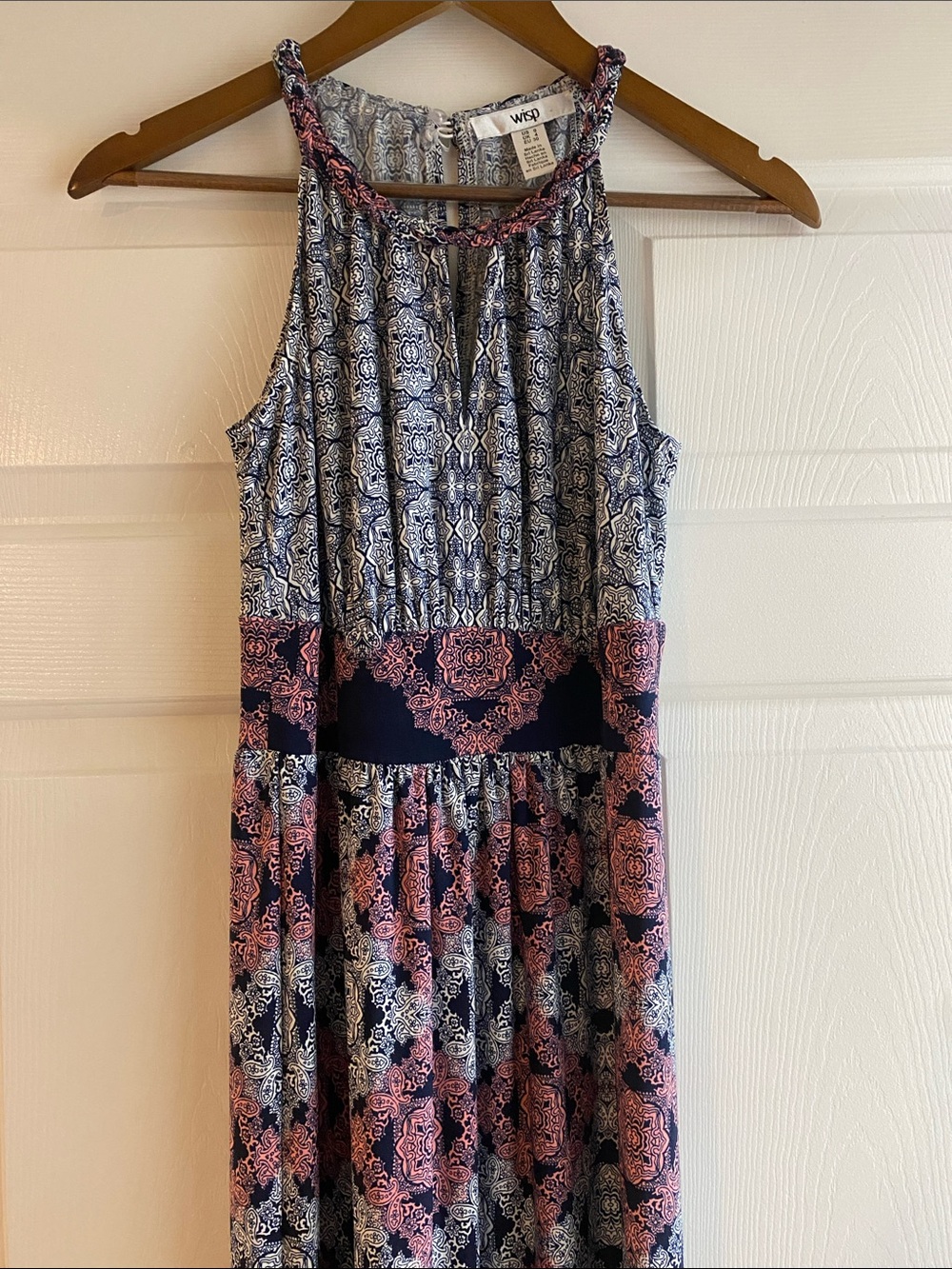 Navy and Pink Patterned Summer Maxi Dress